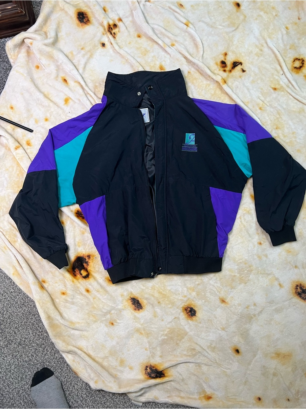 Vintage GM ambassadors Colorblock Windbreaker Jacket - Teal, Purple, Black